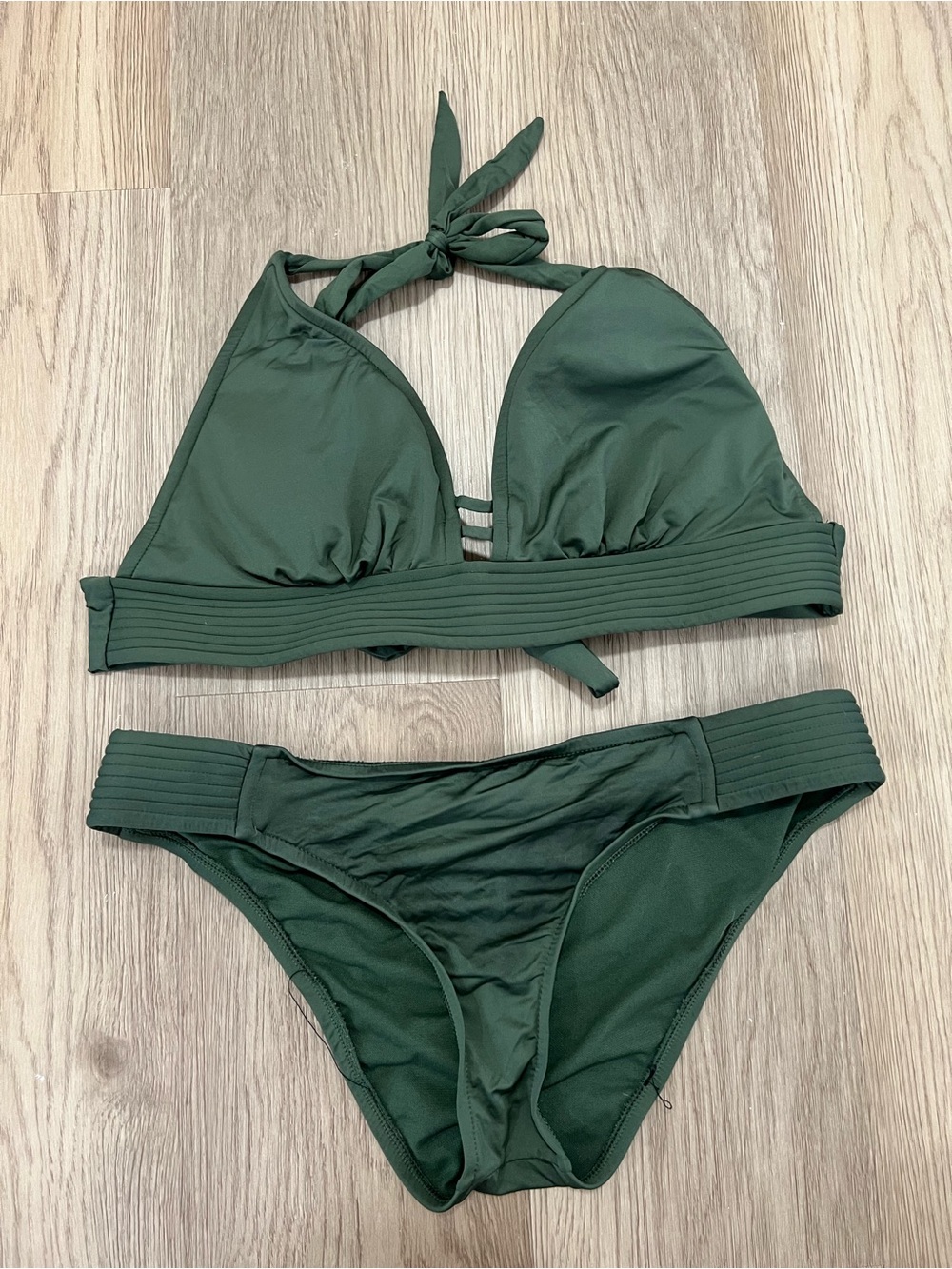 Kona Sol Dark Green Halter Bikini Set Medium D/DD